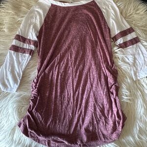 Ambiance Burgundy and White Long Sleeve Maternity Top